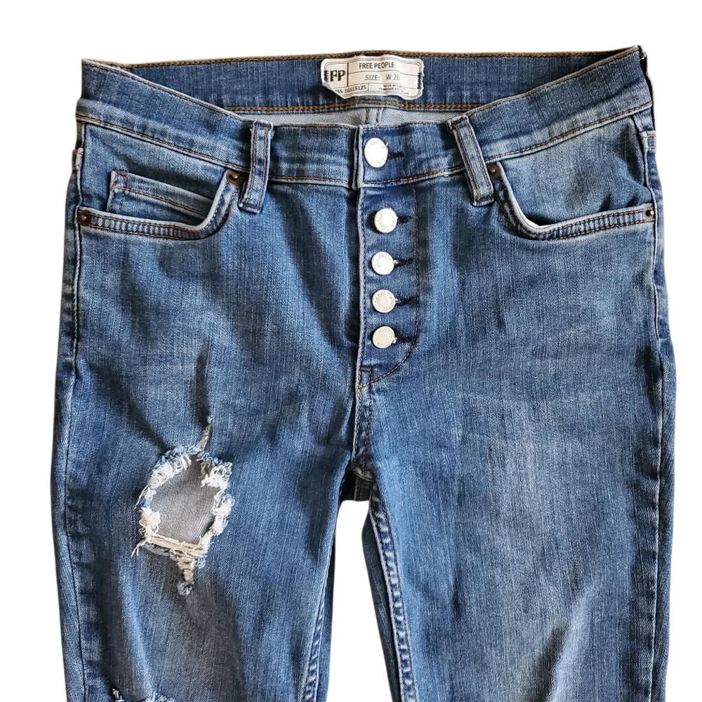 Free People Jeans Womens Size 26 Blue‎ Distressed Skinny Denim Womens